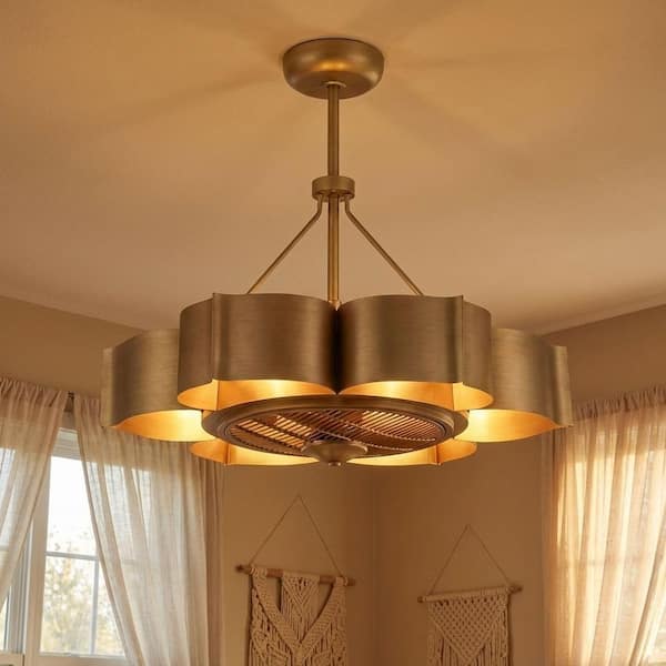 Stockholm 31 in. W x 11.88 in. H 6-Light Indoor Gold Patina Fan D'Lier Ceiling Fan with Remote Control