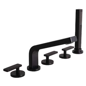 Vector 3-Handle Deck Mount Roman Tub Faucet with Hand Shower in Matte Black