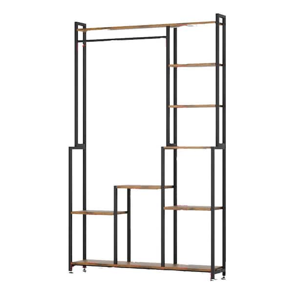 Indoor/Outdoor Black Metal Large Plant Stand with Grow Light 8 Tiered Metal Plant Stand (38 in. W x 71 in. H)