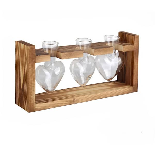 3.93in. x2.95in. x 1.18in. Clear Glass Heart Indoor Hydroponics Plant Terrarium Propagation Station Wooden Stand Desktop