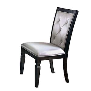 Contemporary Silver and Black Faux Leather Flared Back Legs Dining Chair (Set of 2)
