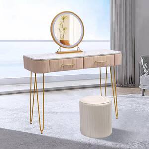 15.8 in. W x 15.8 in. H Round LED Freestanding Bathroom Makeup Mirror in Golden with Metal Bracket, Touch Switch