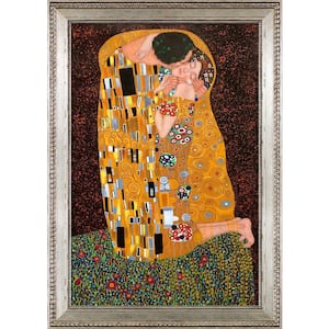 "The Kiss (Full view) with Versailles Silver King" by Gustav Klimt Framed Abstract Oil Painting 42 in. x 30 in.