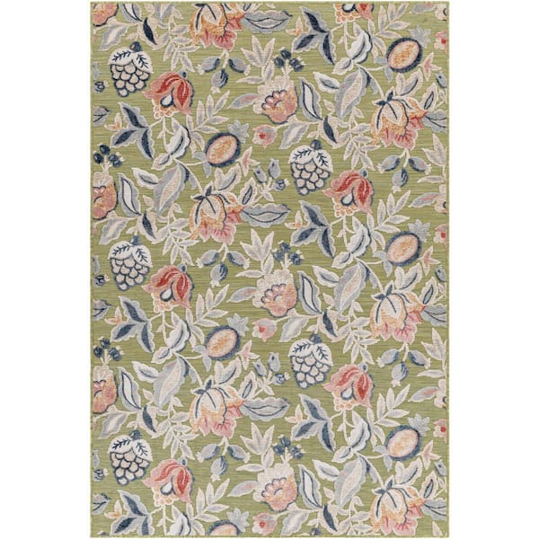 Livabliss Cabo Green Cottage 5 ft. x 7 ft. Indoor/Outdoor Area Rug