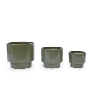Antique Light Green Ceramic with Drainage Hole, Round Planter Set All-Weather Use 15 in. x 15 in. x 13 in. (3-Pack)