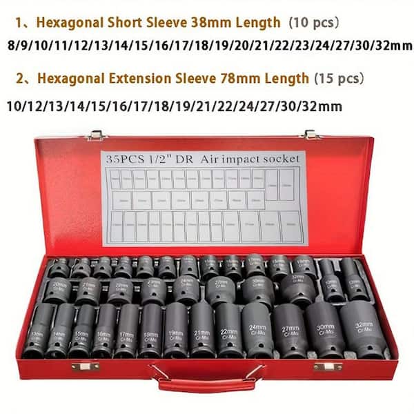 Flynama 35-Piece 1/2 in. Professional Pneumatic Socket Set w/Long