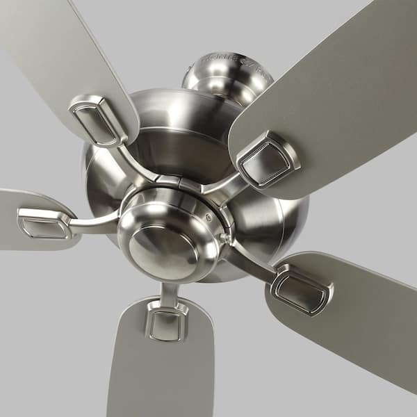 Generation Lighting - Colony Max 52 in. Transitional Brushed Steel Ceiling Fan with Silver and American Walnut Reversible Blades, Pull Chain