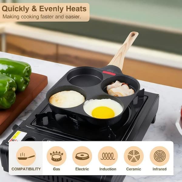 Wudkey Egg Frying Pan, 4-Cup Egg Pan Nonstick, Fried Egg Pan
