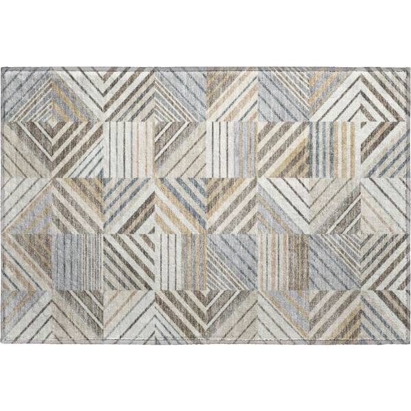 Mayfield Premium Machine Washable Abstract AMF2399 Ivory 3 ft. x 4 ft. Area Rug