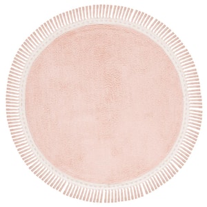 Easy Care Pink/Ivory 4 ft. x 4 ft. Machine Washable Solid Color Round Area Rug
