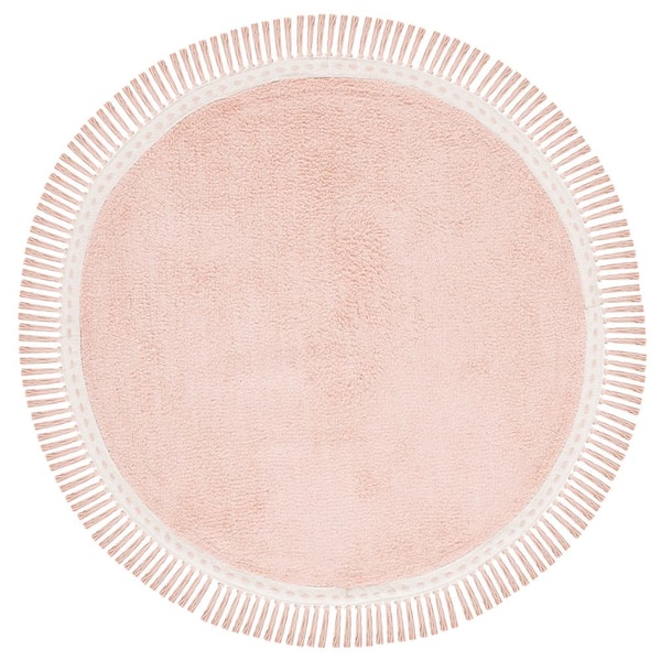 SAFAVIEH Easy Care Pink/Ivory 4 ft. x 4 ft. Machine Washable Solid Color Round Area Rug