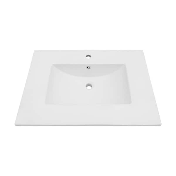 30.2 in. Drop-in Ceramic Bathroom Sink in White with 1-Faucet Hole and Overflow