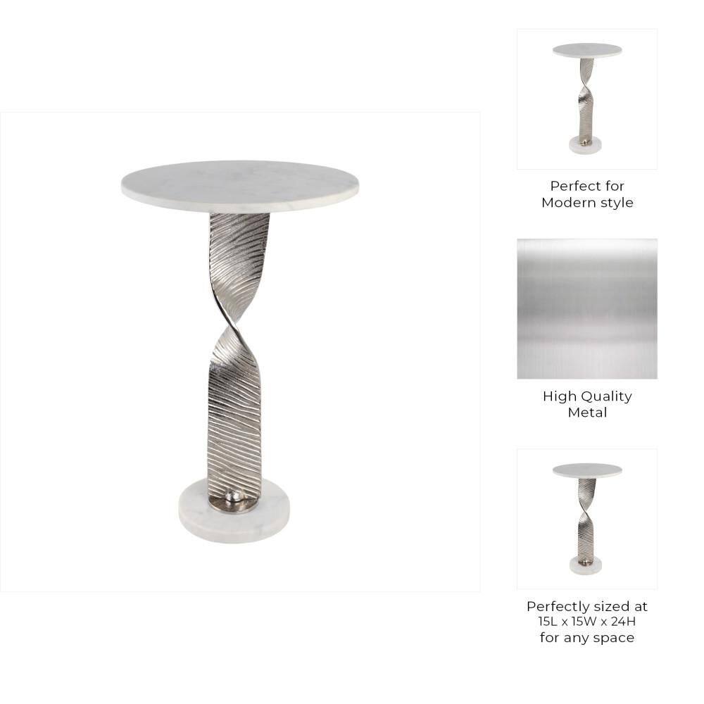 15 in. Silver Round Marble Top End Table with Twisted Etched Base - thumbnail 8