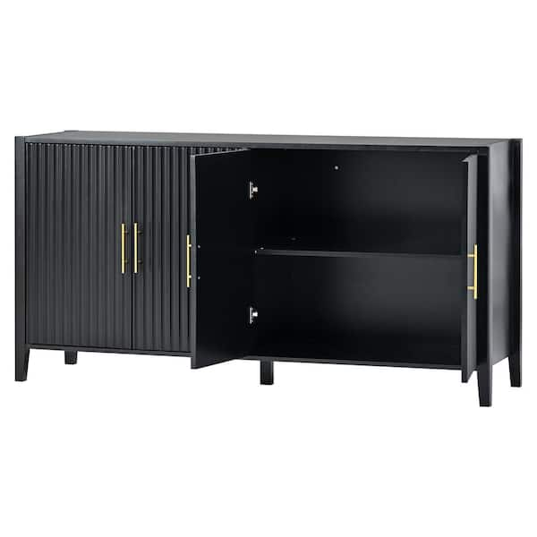 63.1 in. W x 17.7 in. D x 31.9 in. H Black Linen Cabinet with 4 Doors ...