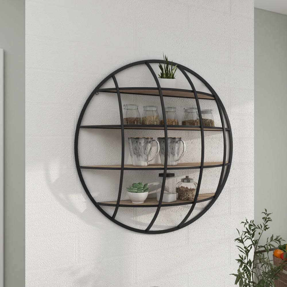 Litton Lane 36 in. H x 36 in. W Black 4-Tier Round Metal and