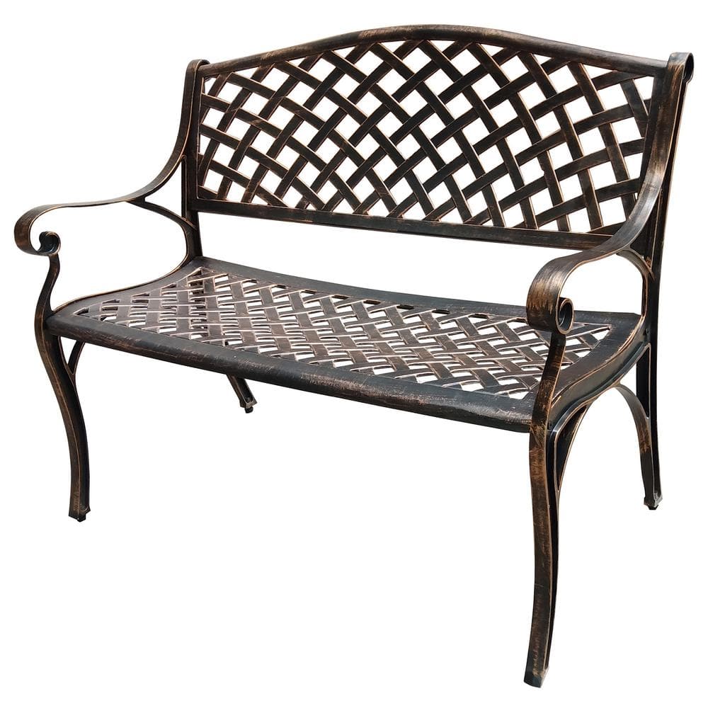 Outdoor Bronze Aluminum Modern Patio Bench Loveseat