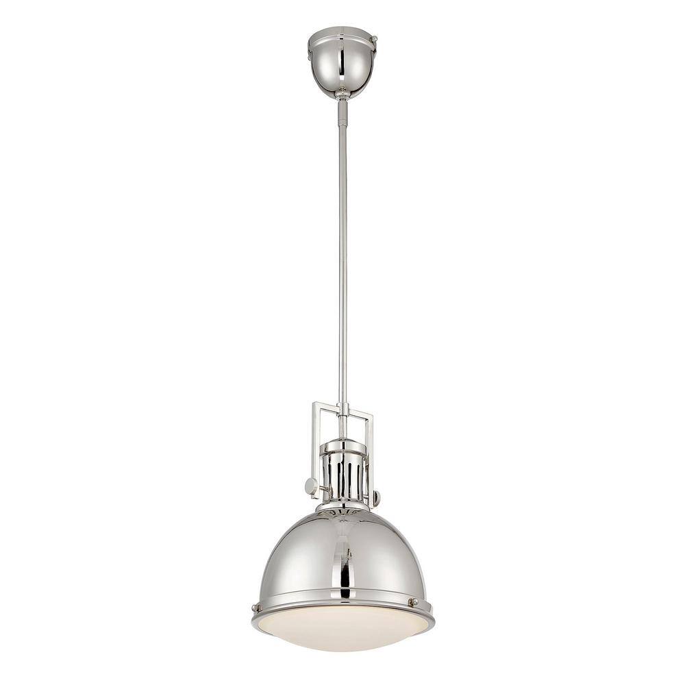 Polished Nickel 1-Light Pendant with White Opal Glass Shade
