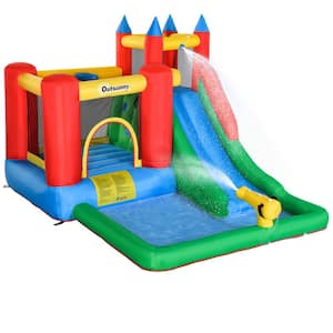 6-in-1 Kids Bounce House Inflatable Water Slide with Pool, Water Cannon, Jumping Castle Kids Backyard Activity Outdoor