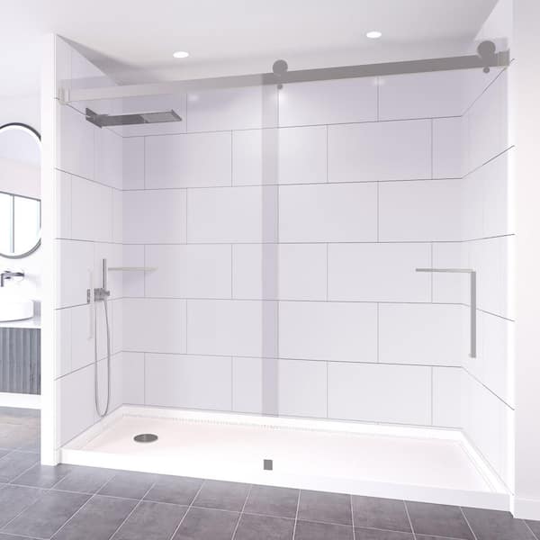 Winter White-Tetherow 60 in. x 32 in. x 99 in. Floor/Ceiling Base/Wall/Door Alcove Shower Stall/Kit Chrome Left