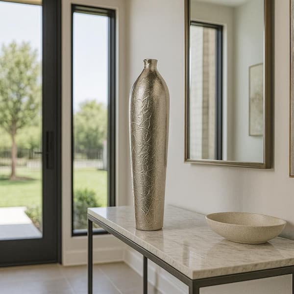 castellousa 20 in. x 6 in. Aluminum Metal Contemporary Silver Flower Vase Long Bottle Shape