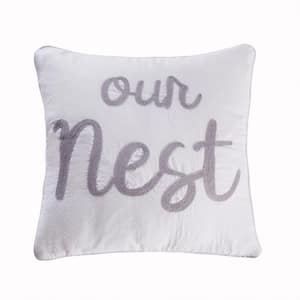 Bondi Stripe Grey, White Our Nest Embroidered 18 in. x 18 in. Throw Pillow