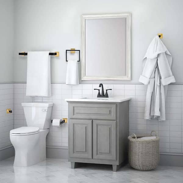 5-Piece Bathroom Hardware Accessories Set Towel Bar Set Wall Mounted Stainless Steel in Black and Gold