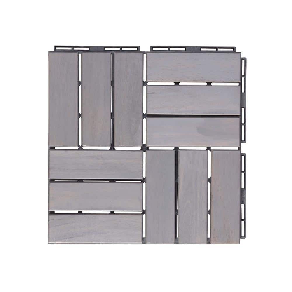 1 ft. x 1 ft. Solid Wood Checker Square Light Gray Interlocking Deck Tiles 