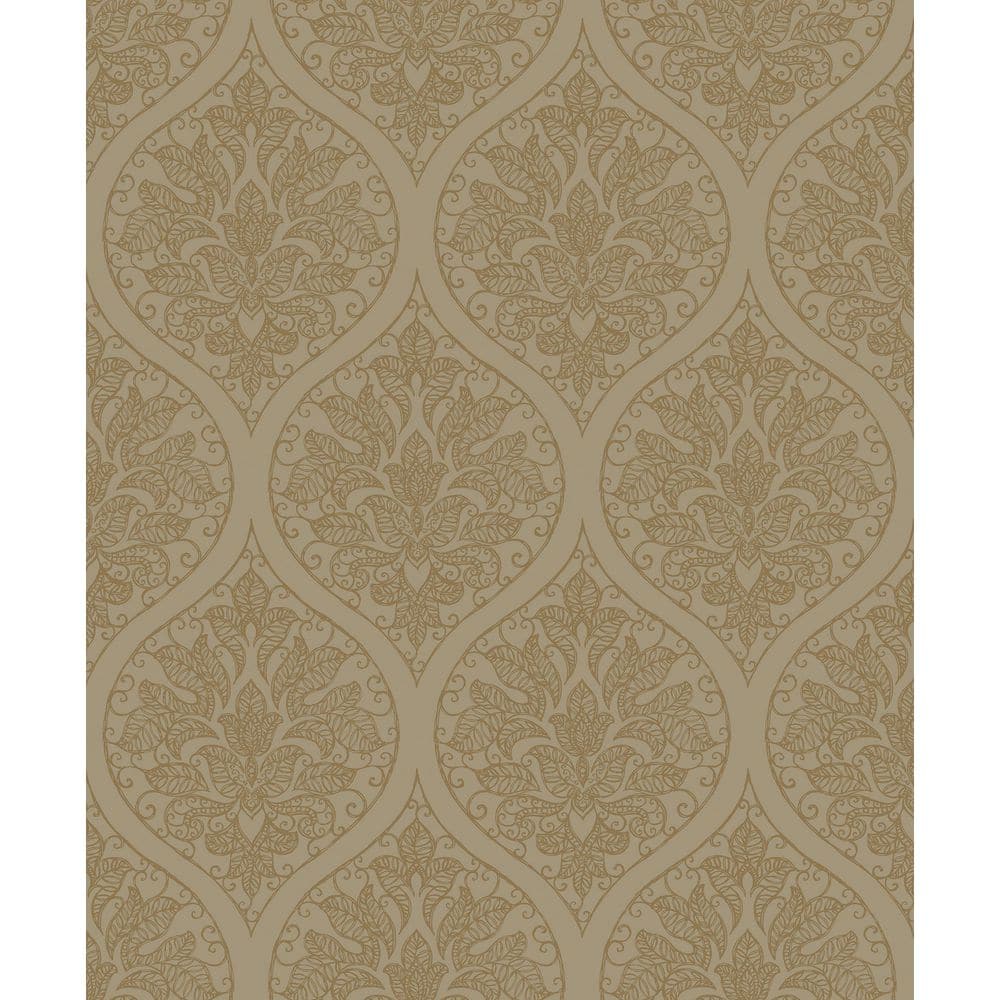 Ornamenta 2 Off White/Gold Intricate Damask Design Non-Pasted Vinyl on Paper Material Wallpaper Roll (Covers 57.75sq.ft)