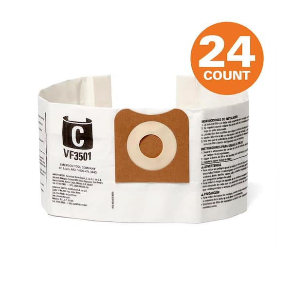 Genuine VF3501C Wet Dry Vac Dry Pick-up Only Dust Bags for 3-4.5 Gallon and HD0600 RIDGID Shop Vacuums, Size C (24-Pack)