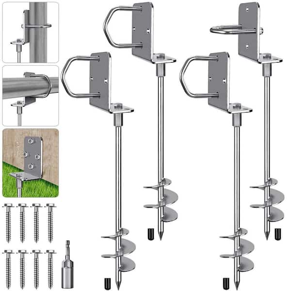 24 in. Multi-Purpose Trampoline Stakes Anchors for Shed Swing Sets Carports and More, Silver (4-Pack)