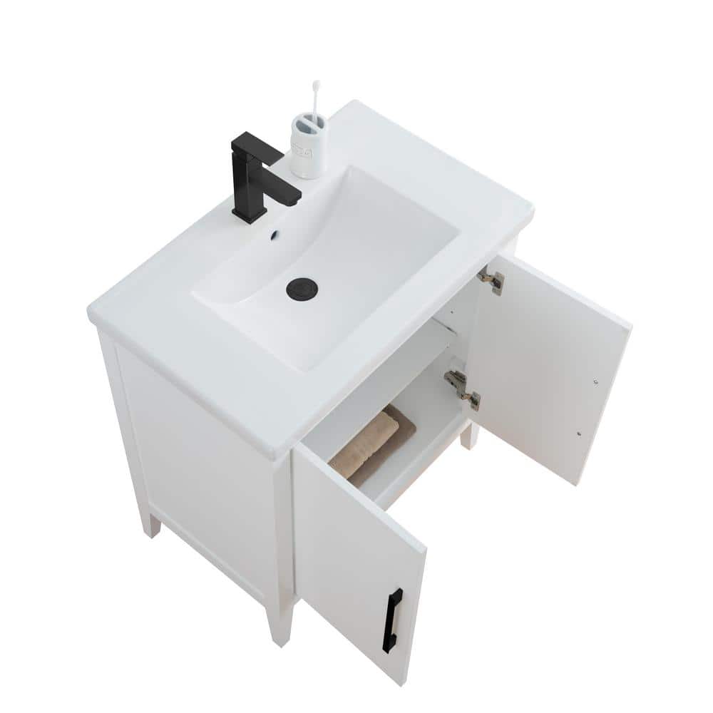 30" White Freestanding Bathroom Vanity with Ceramic Top