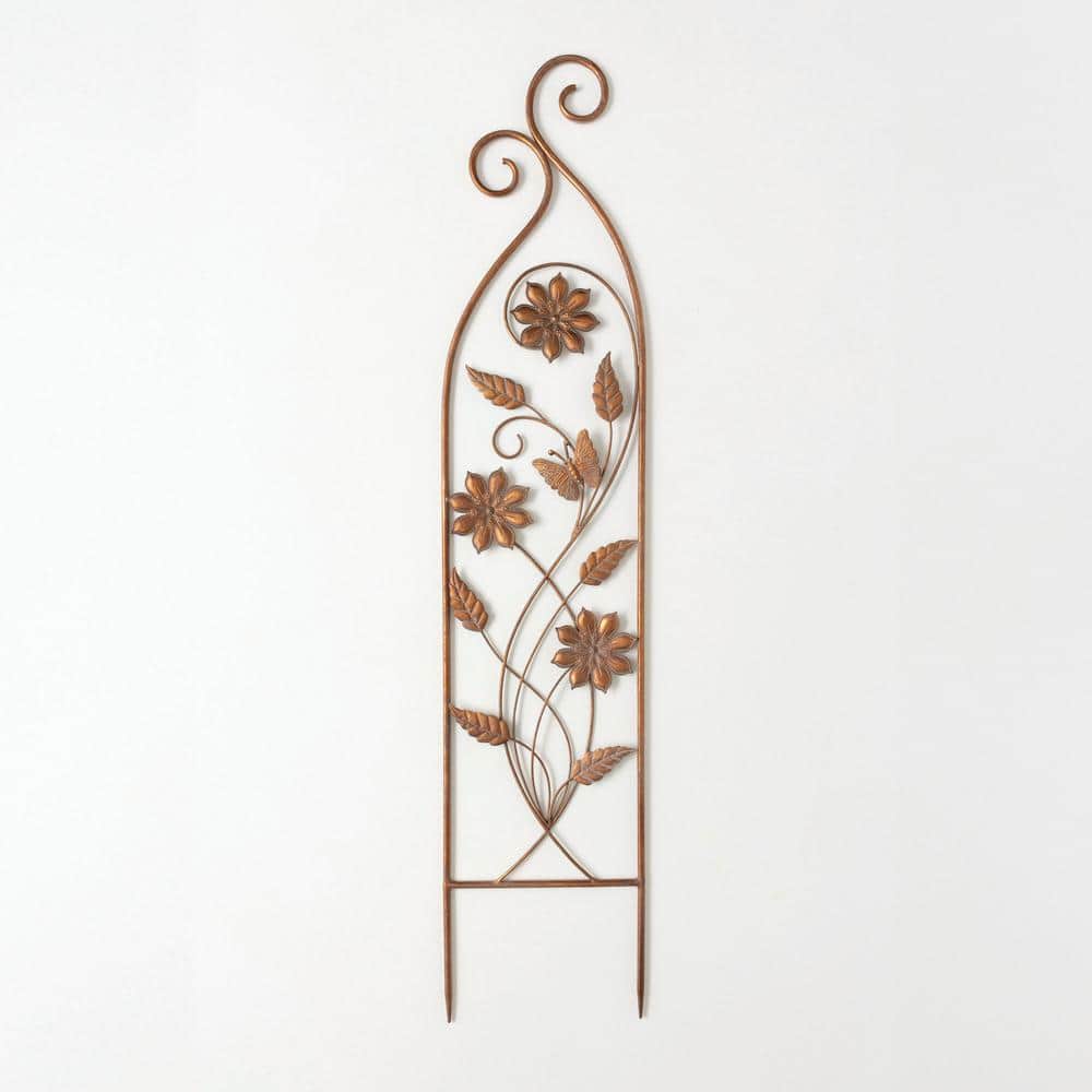 Bronze Graceful Flower Metal Trellis, 42" Tall