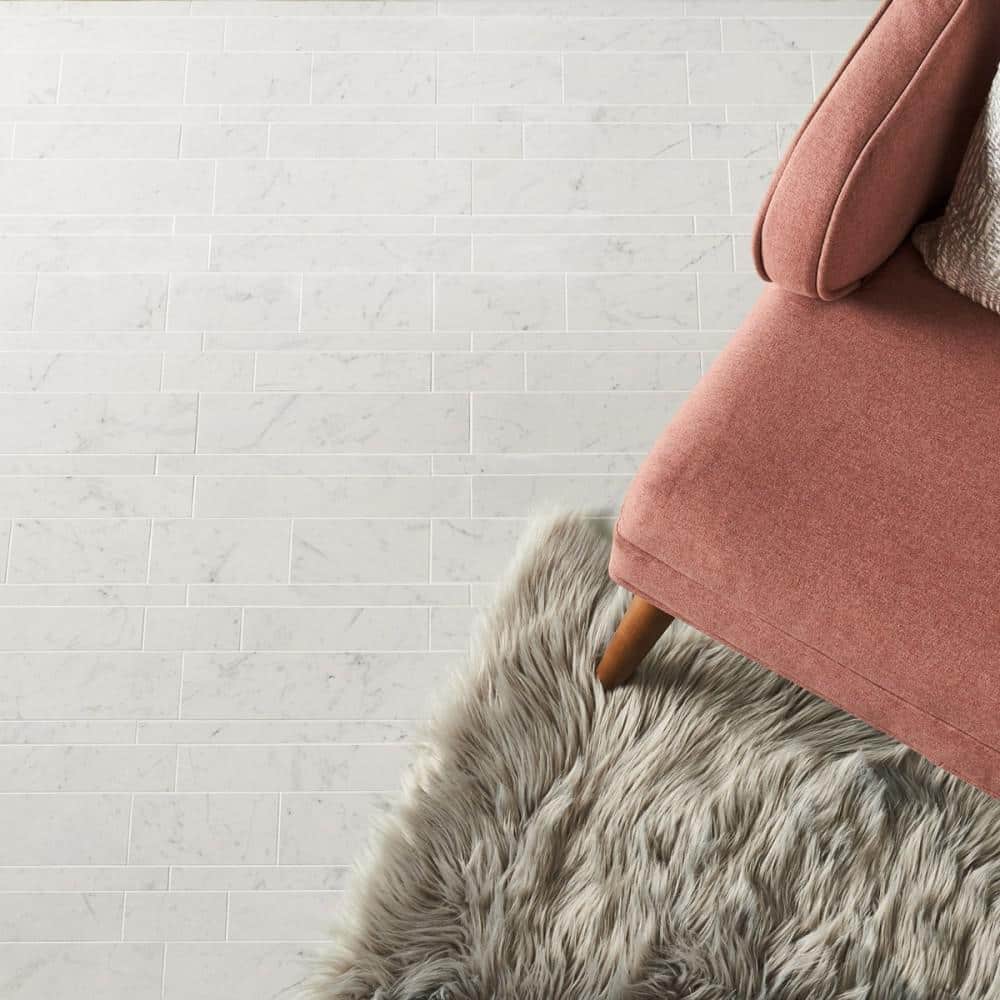 Saroshi 12x12 Matte White Porcelain Marble Look Mosaic Tile