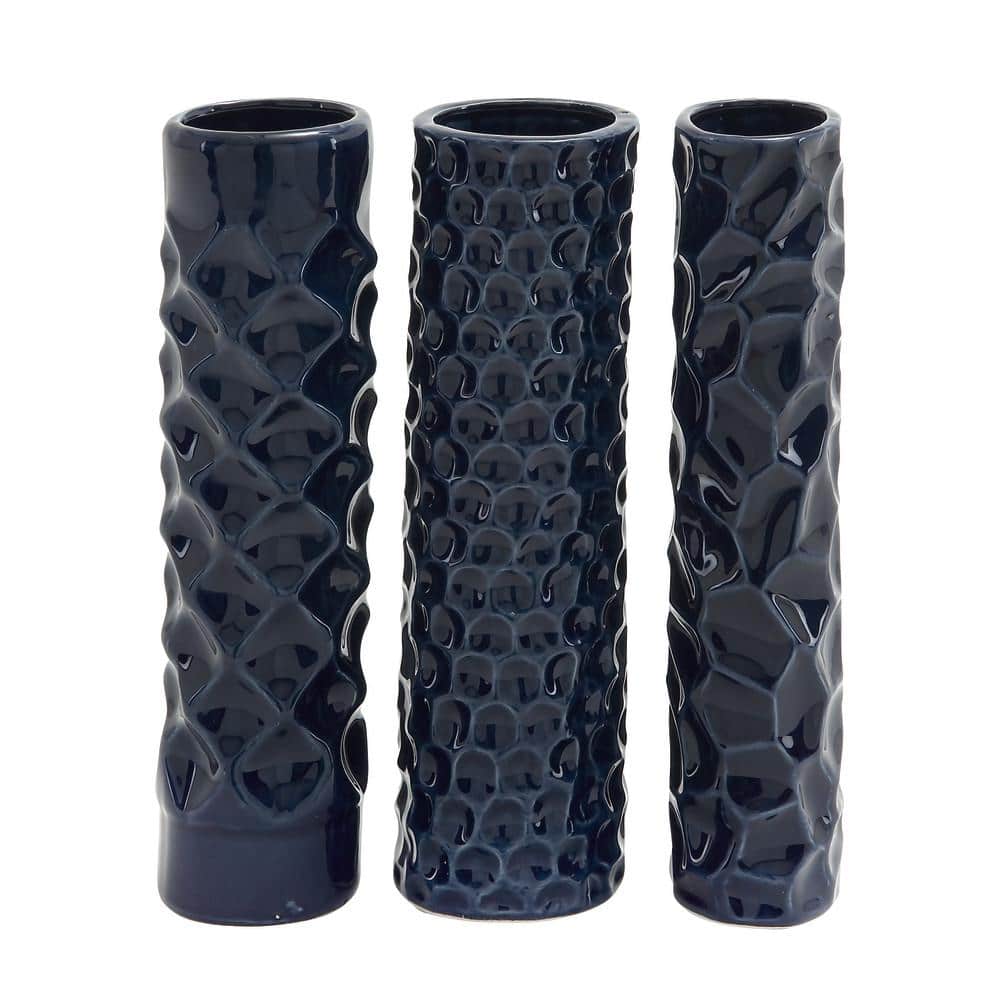 Dark Blue Ceramic Geometric Bud Table Vase