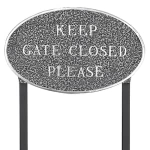 Keep Gate Closed Please Large Oval Statement Plaque with Lawn Stakes Swedish Iron