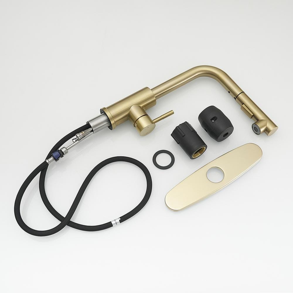 Brushed Gold Stainless Steel Pull-Out Kitchen Faucet