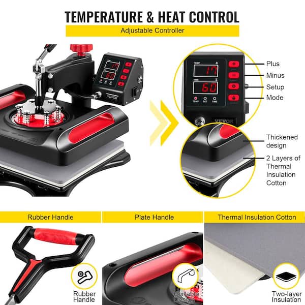 AKEYDIY 5 in 1 Heat Press Machine for t Shirts Professional Swing Away Heat  Press Digital Combo 12 x 15 360-degree Rotation Heat Press Machines