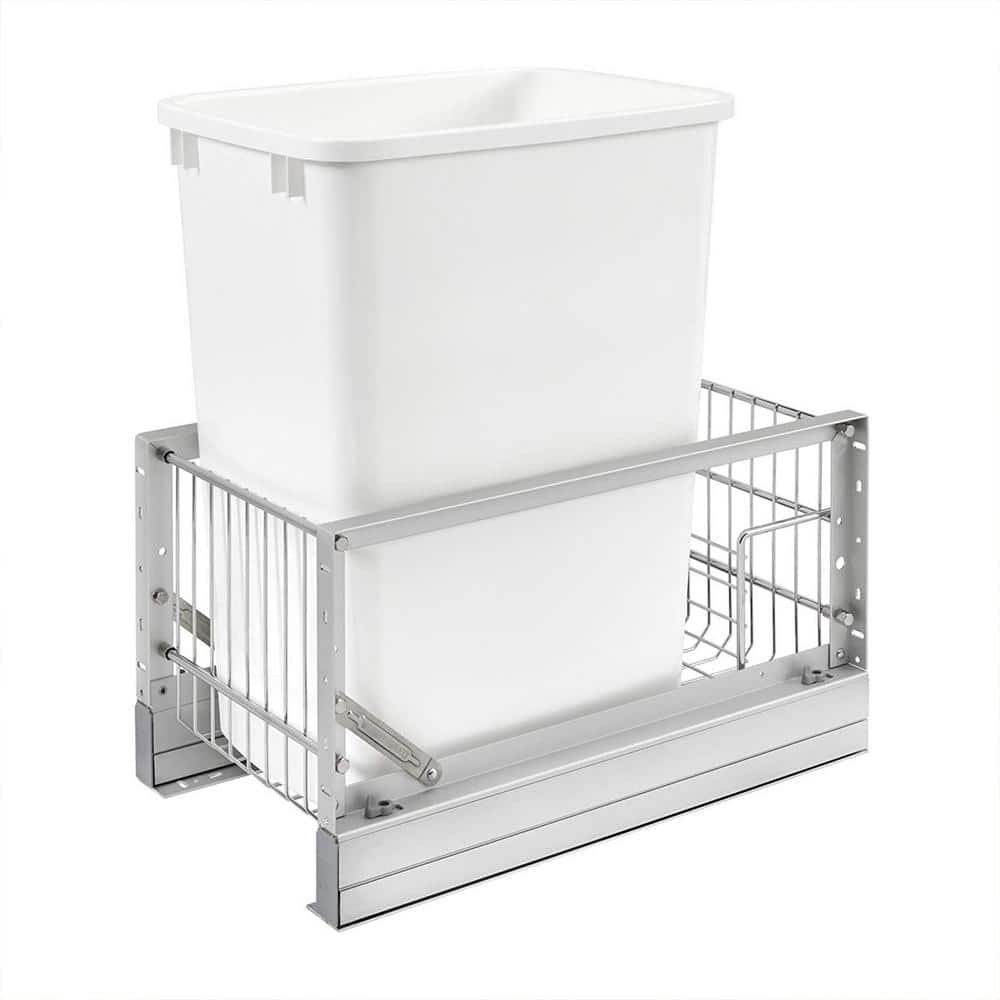 Rev-A-Shelf 19.313 in. H x 10.813 in. W x 18 in. D Single 35 Qt. Pull-Out Brushed Aluminum and Silver Waste Container, White -  5349-15DM18-1