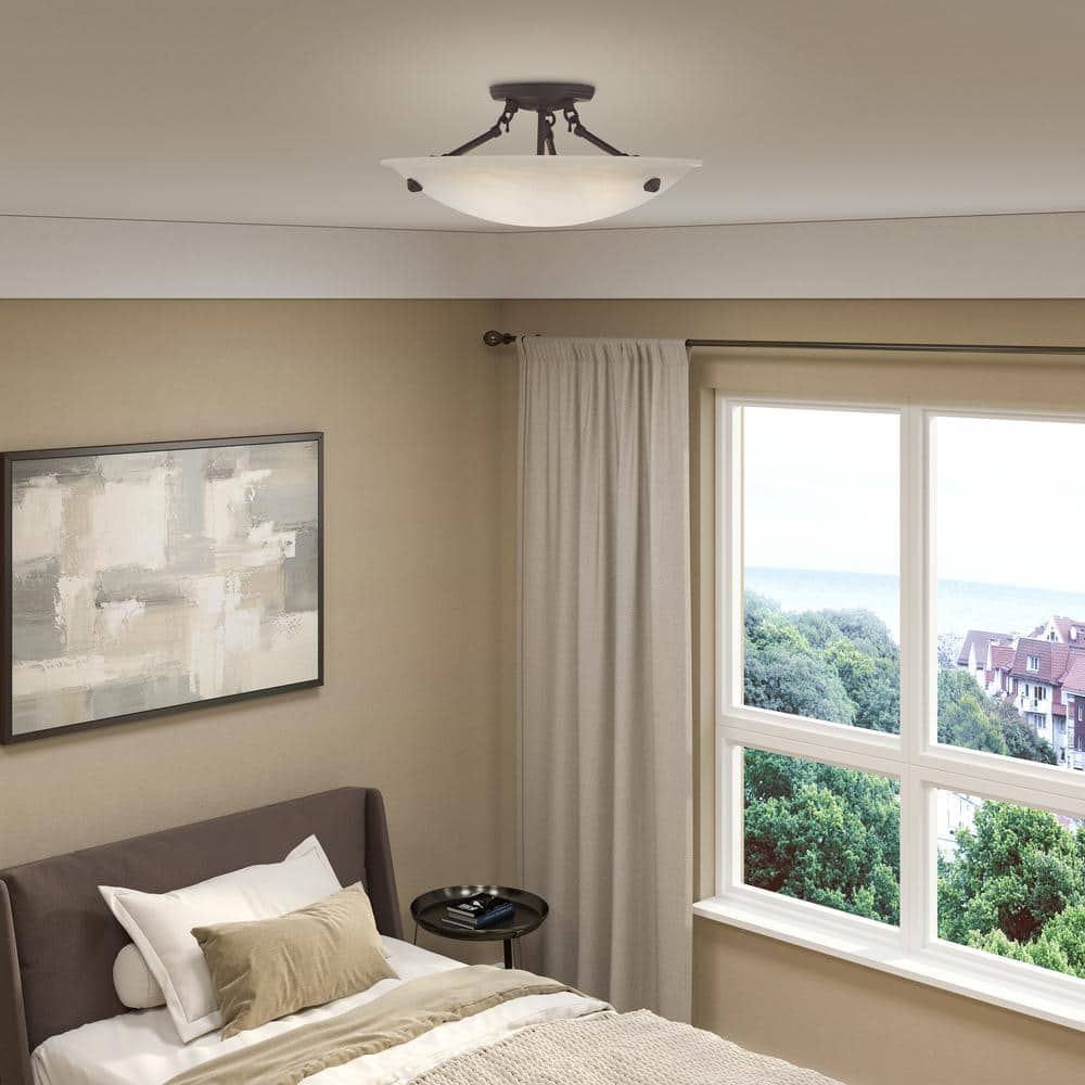 Honey Alabaster Glass Bronze 3-Light Semi-Flush Ceiling Fixture