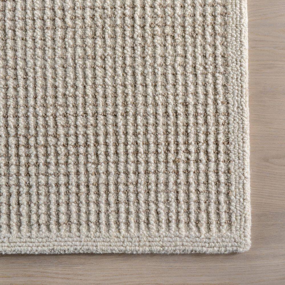 Ivory and Beige Wool Handmade Tufted Rectangular Area Rug
