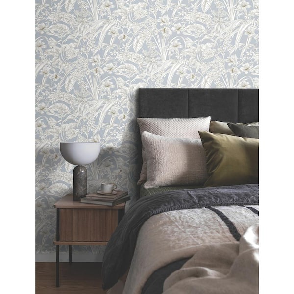 York Wallcoverings Orchid Conservatory Toile Blue and Taupe 