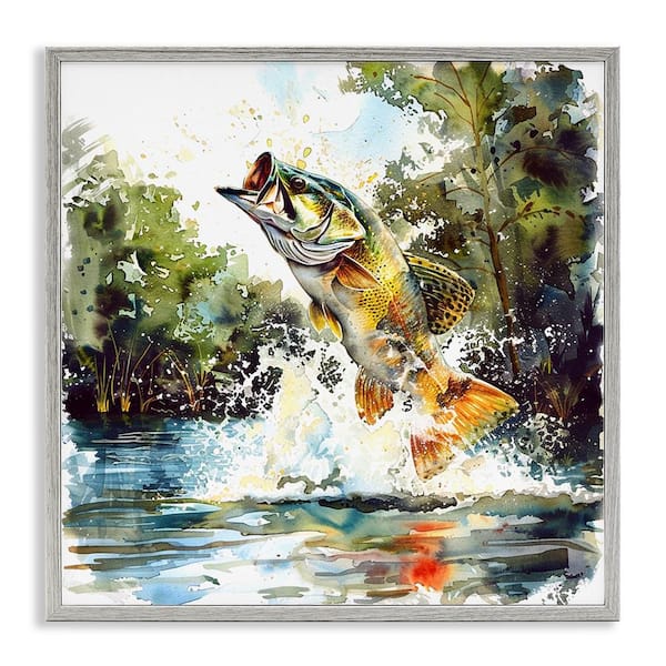 Stupell Industries Fish Jumping Splash by LSR Design Studio Gray Framed Animal Giclee Art Print 17 in. x 17 in.