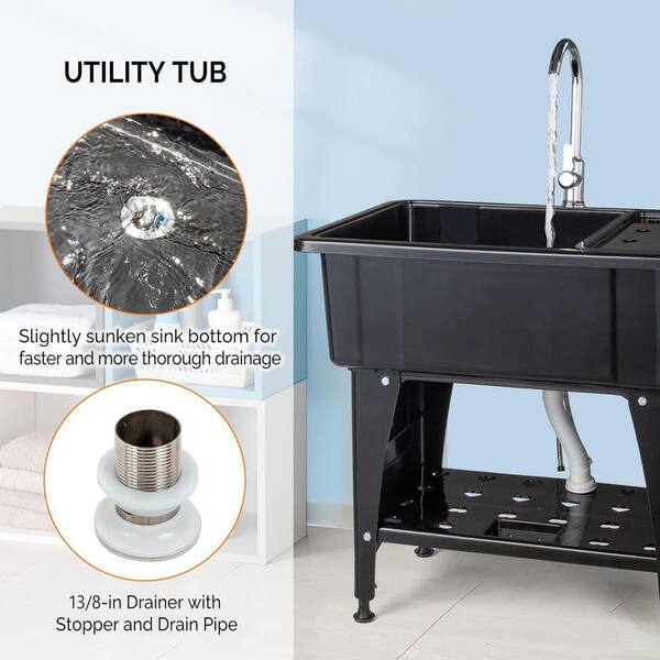 Freestanding White Plastic Laundry Sink with Washboard, Indoor and... Freestanding White Plastic Laundry Sink with Washboard, Indoor and...