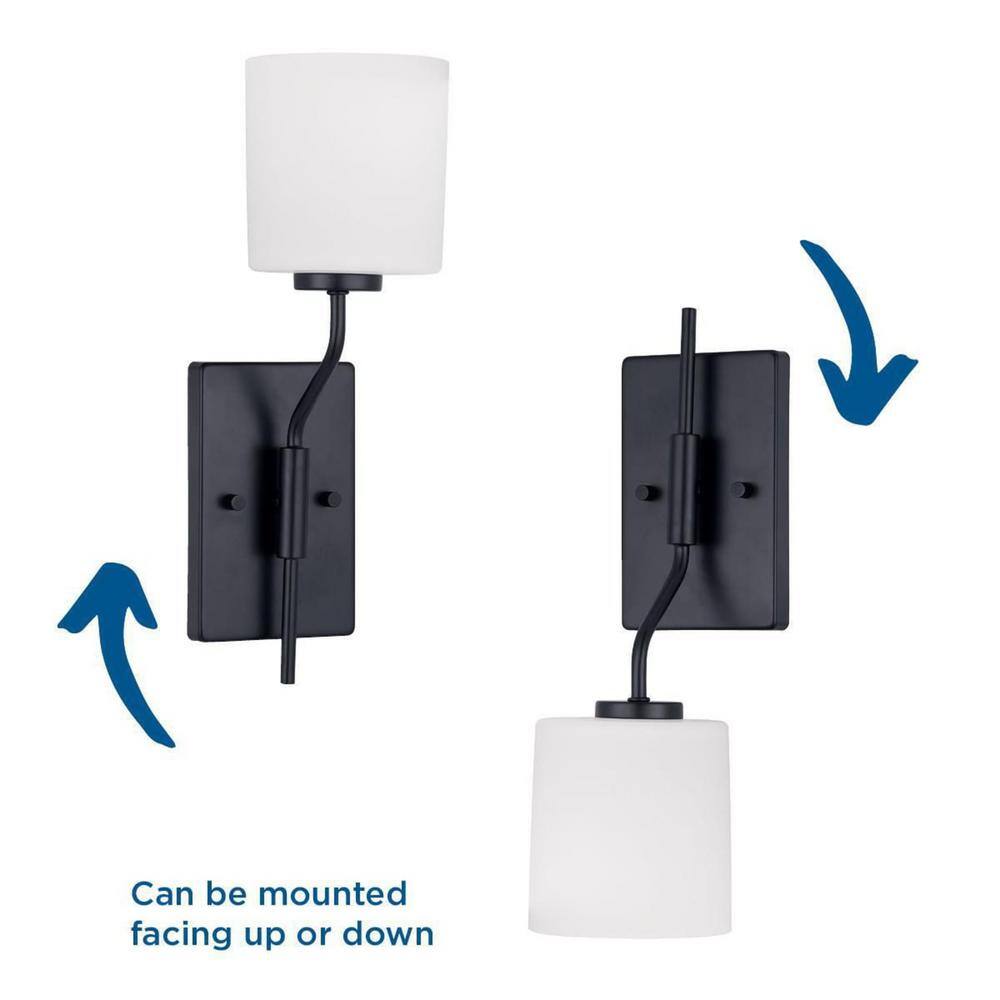 Tobin Black and Brushed Nickel Wall Bracket with Etched Glass Shade