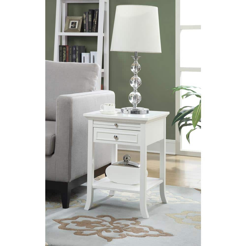 Logan White Wood End Table with Drawer and Storage Shelf