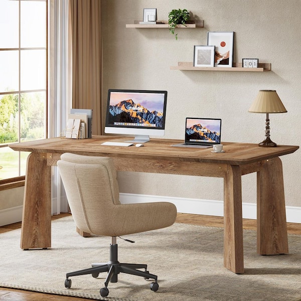 BYBLIGHT 62 in. Rectangular Rustic Brown Wood Computer Desk with Heavy Duty Legs, Conference Table Seats 6 Meeting Room Office