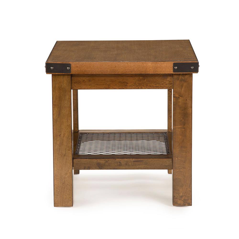Distressed Oak and Metal Industrial Square End Table