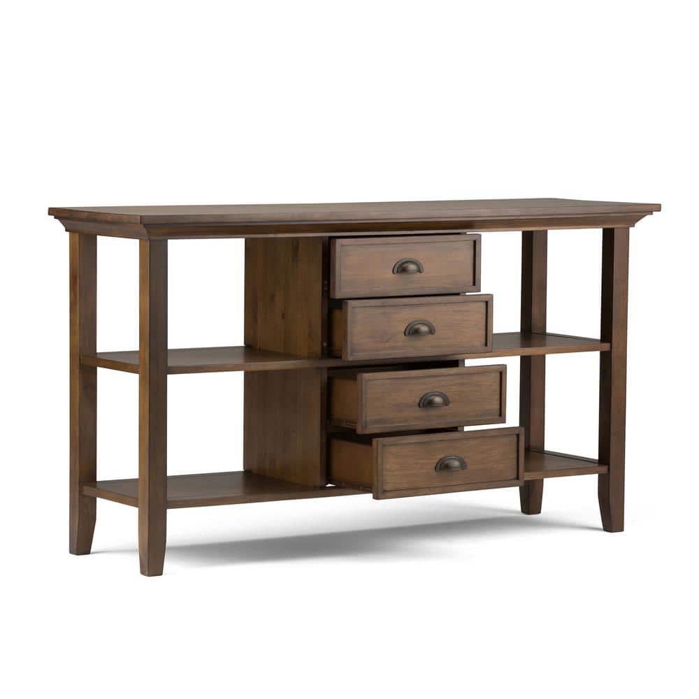 Rustic Natural Aged Brown Wood Console Table with Storage
