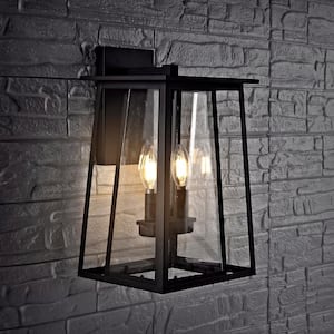 Velza 2-Light Black Outdoor Wall Lantern Sconce