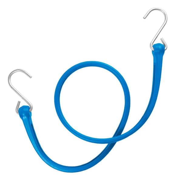 The Perfect Bungee 31 in. EZ-Stretch Polyurethane Bungee Strap with Galvanized S-Hooks (Overall Length: 36 in.) in Blue